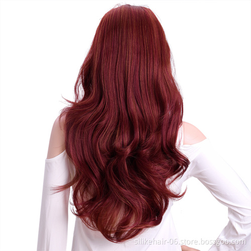 Soft Long Water Wavy Ombre Blonde Black Capless Wigs Hair Clips Extension 24Inches Wavy 3/4 Half Wig Synthetic Hair Extensions